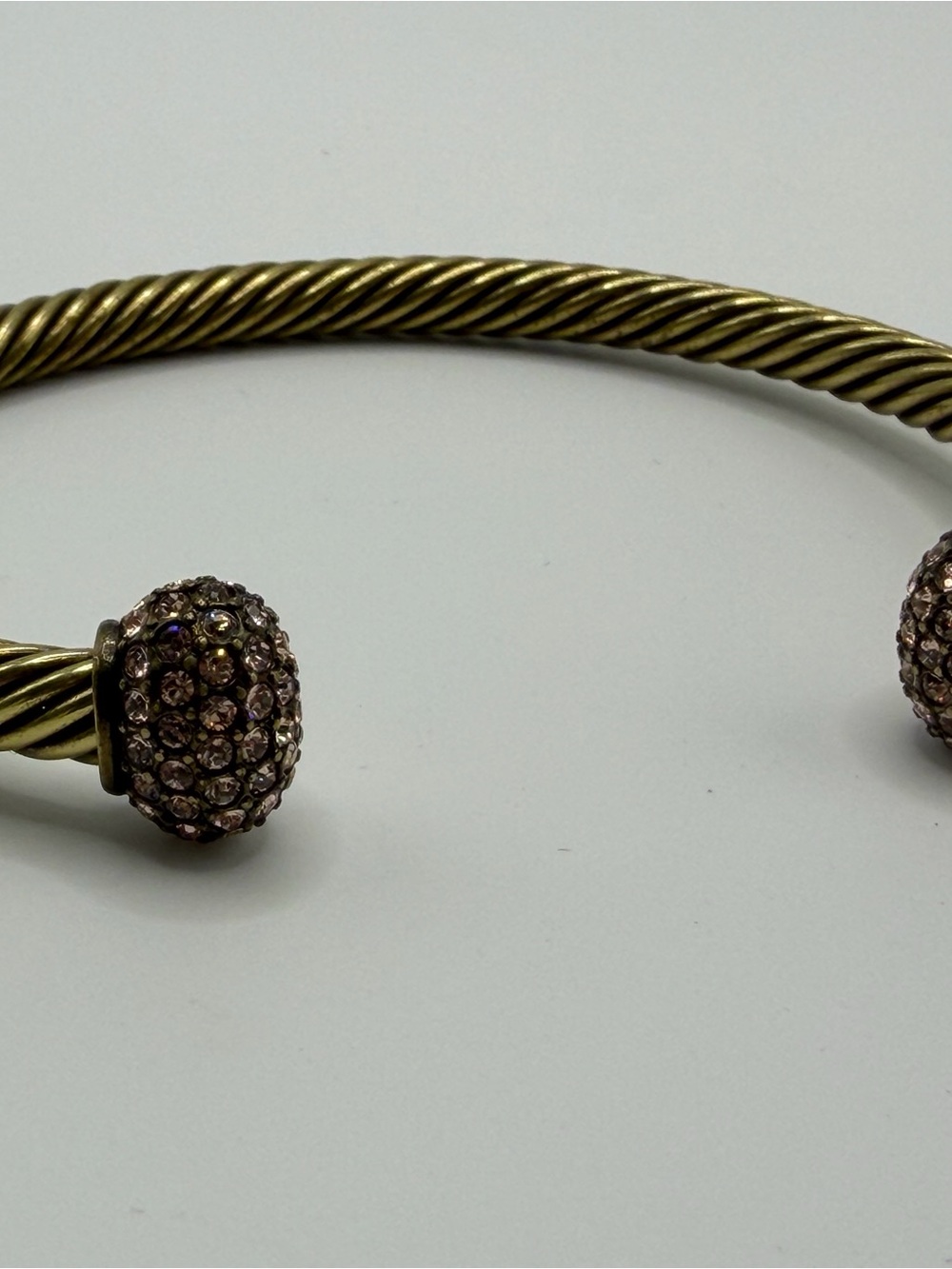 Antique Gold Open Cuff Bracelet with Bronze Swarovski Crystal End Caps